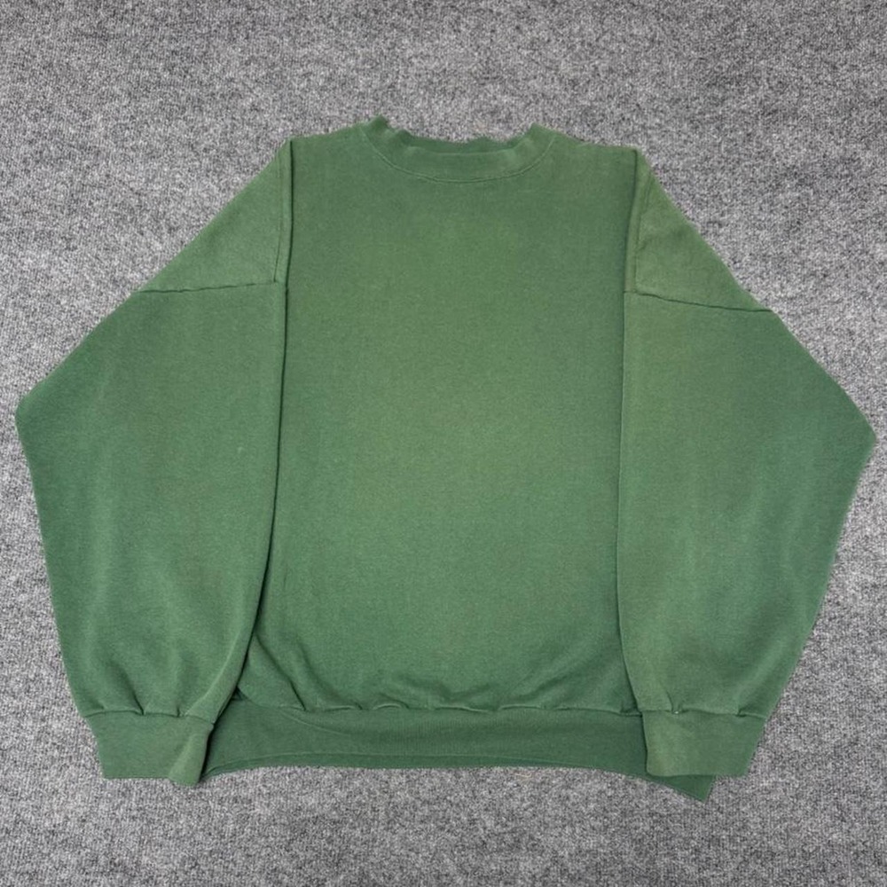 Vintage 90s Faded Green Blank Sweatshirt Mens XL Heavyweight Fleece Crewneck